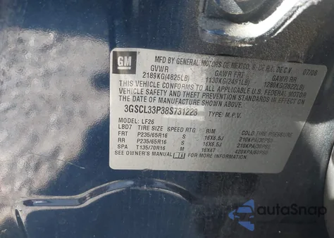 2008 Saturn Vue 4-Cyl Xe z USA, uszkodzony, nr VIN 3GSCL33P38S731223